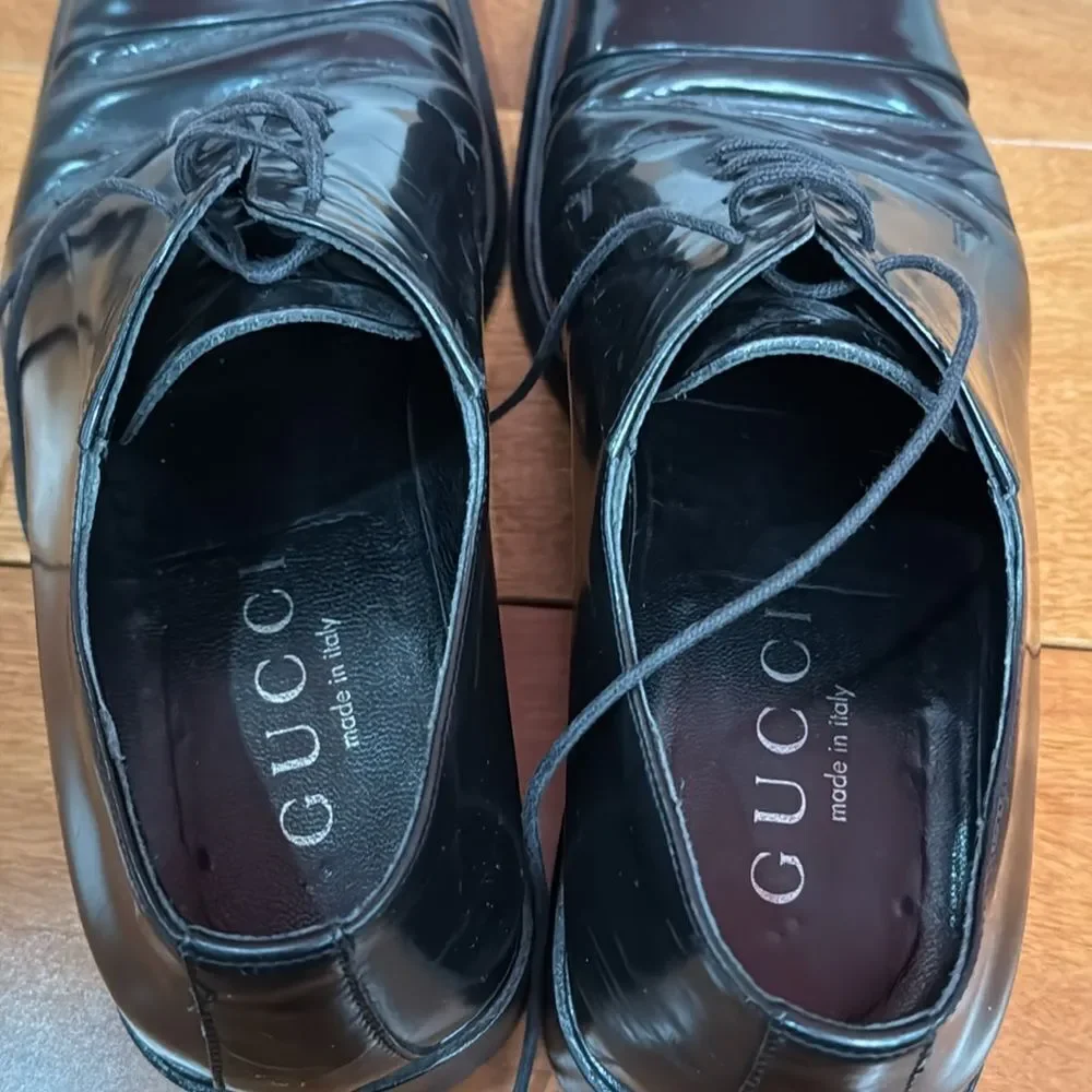 Gucci Mens Black Leather Italy‎ Lace up Dress Shoes Size 9D - Picture 4 of 10